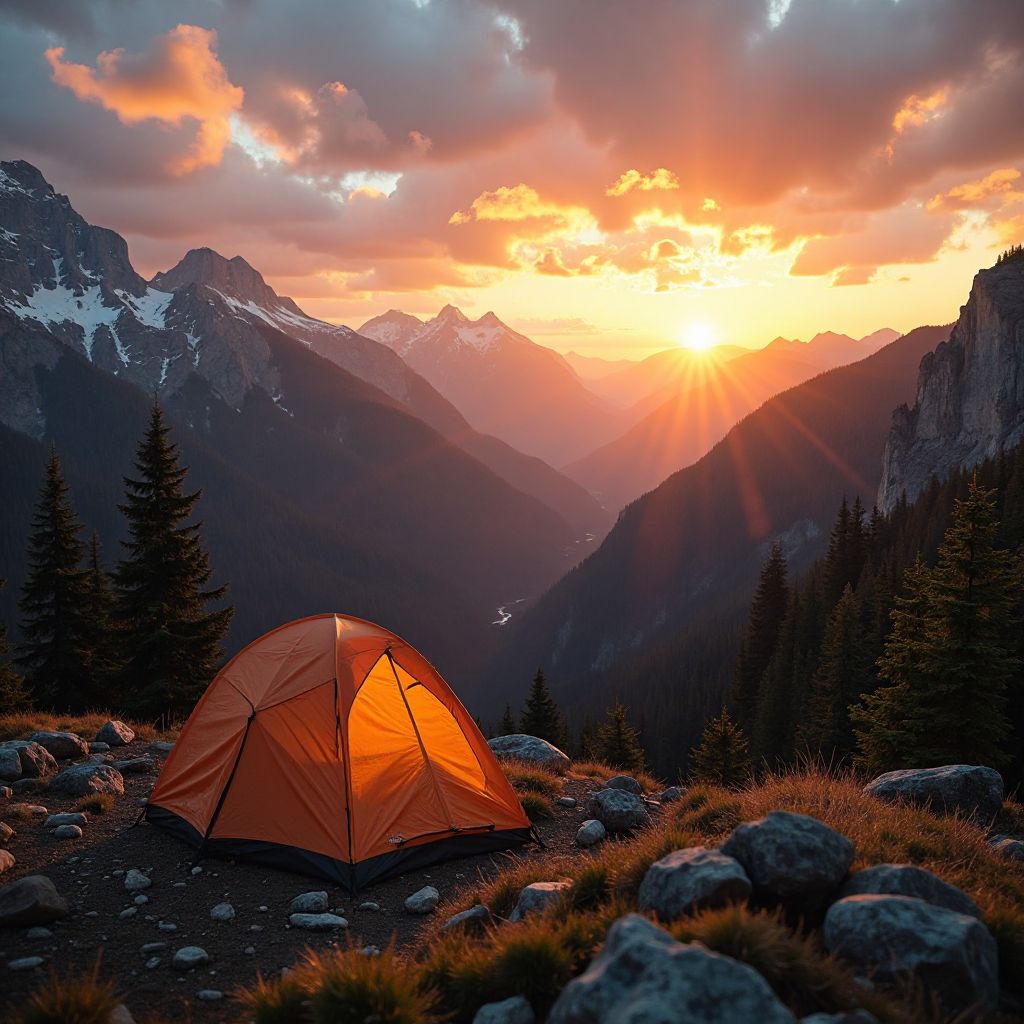 Camping at sunset